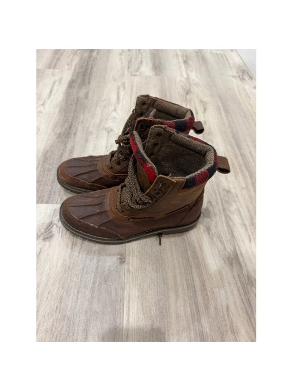 Bass Brown Lace-Up Plaid-Collar Men's Boots size  7 m